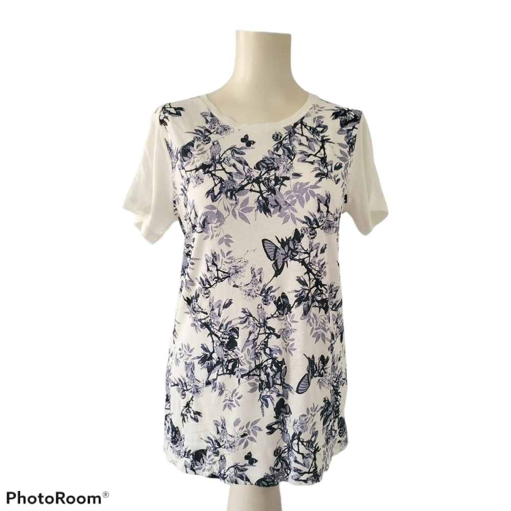 J. Crew Butterfly and Floral Print Tee Shirt - Picture 2 of 8